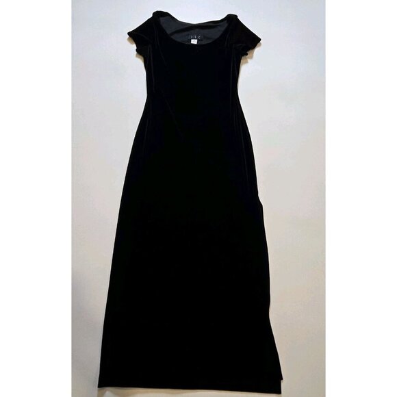 JSC Black Velvet Gown Size 2 Vintage 1990s Formal Side Slit Short Sleeve Classic - Picture 2 of 10